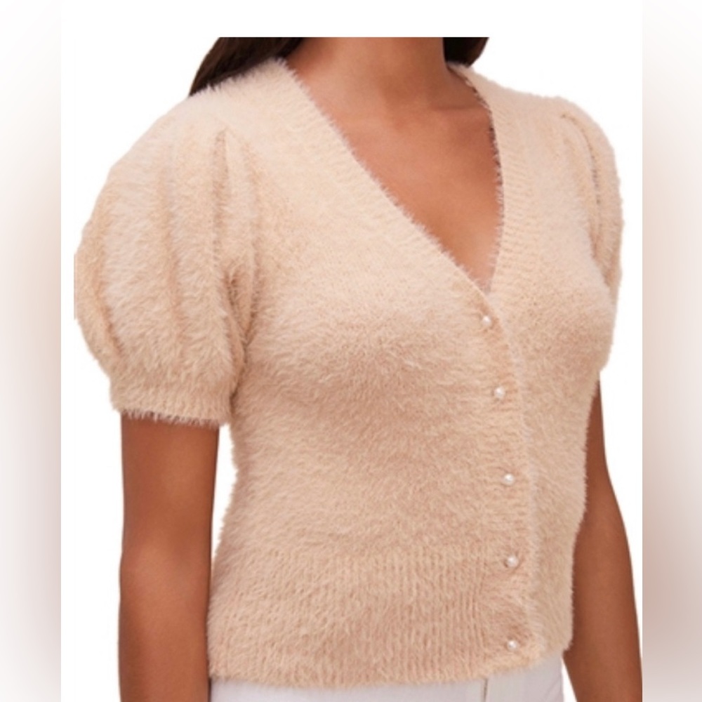 ASTR The Label Alba Puff Sleeve Cardigan in Nude